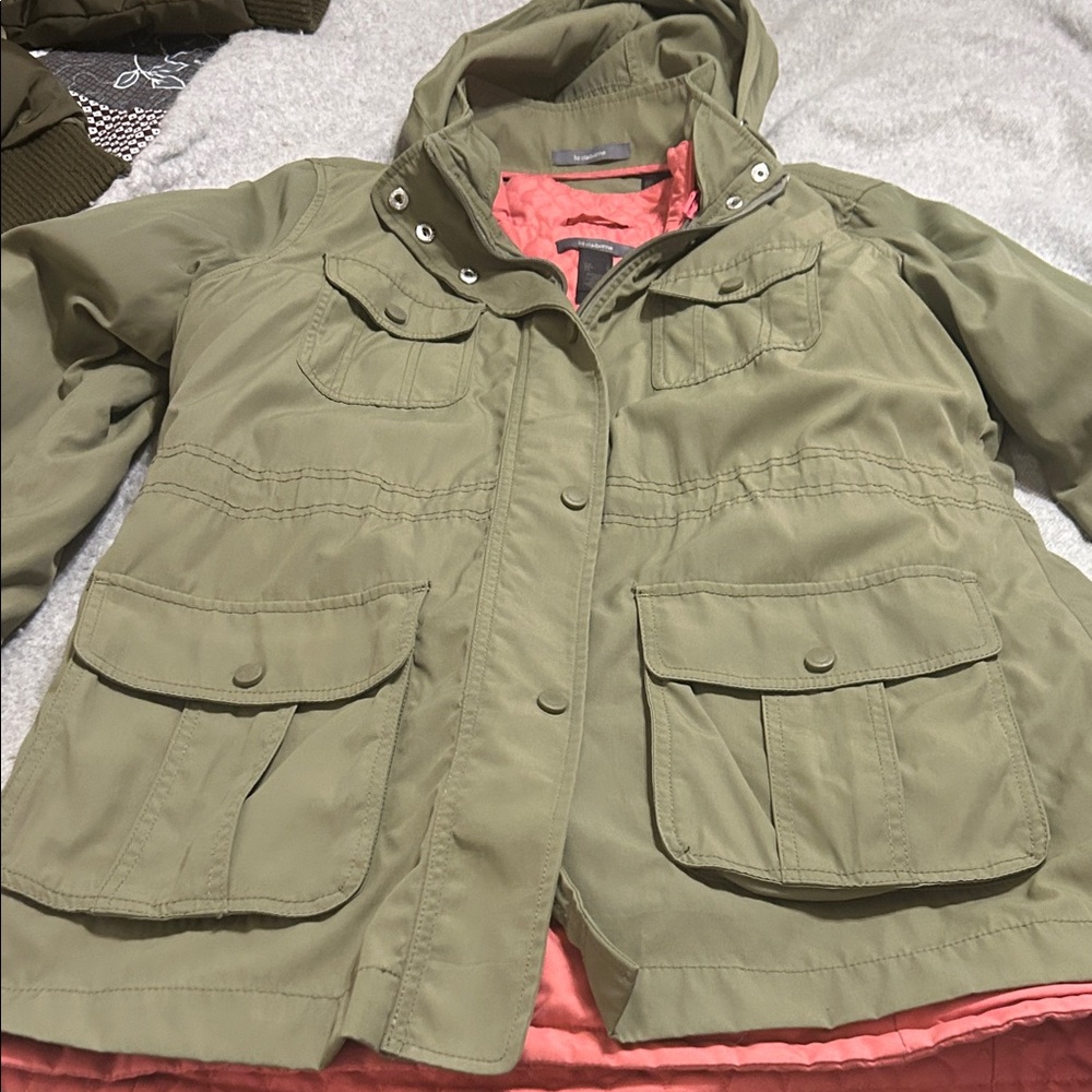 Liz Claiborne Olive Utility Jacket with Pink Lining